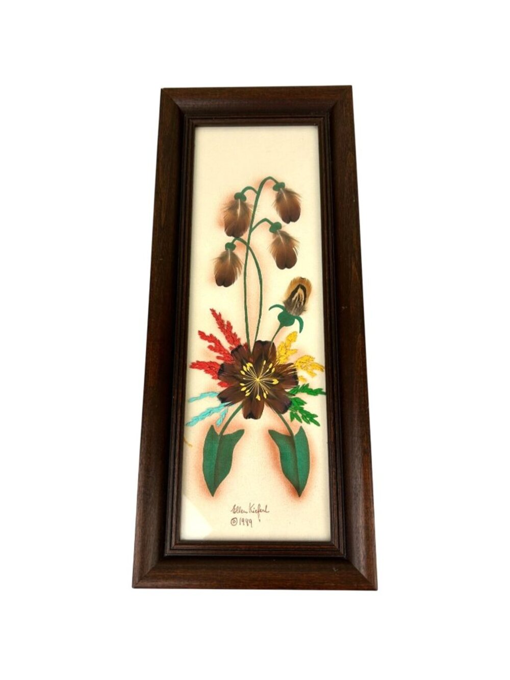 VTG Dakota Prairie Pictures Ellen Kiefert Pheasant Feather Flower Wall Art Frame